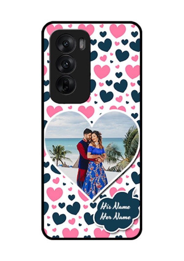 Oppo Reno 12 5G Custom Glass Phone CasePink and Blue Heart Design