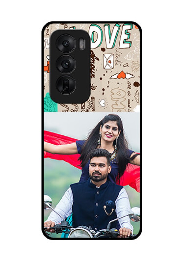 Oppo Reno 12 5G Custom Glass Phone CaseLove Doodle Pattern
