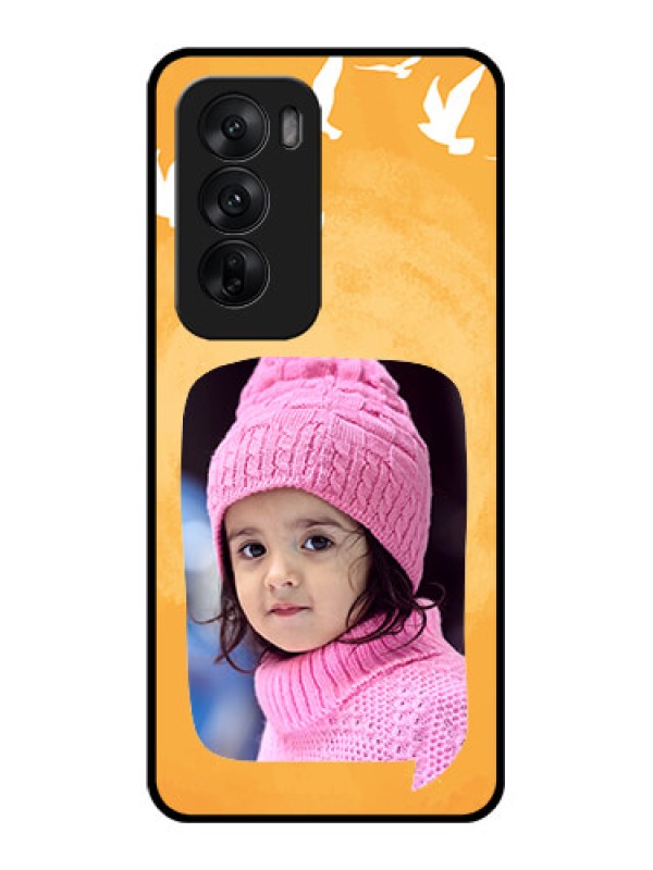 Custom Oppo Reno 12 5G Custom Glass Phone CaseWater Color Design With Bird Icons