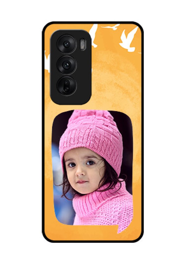 Oppo Reno 12 5G Custom Glass Phone CaseWater Color Design With Bird Icons