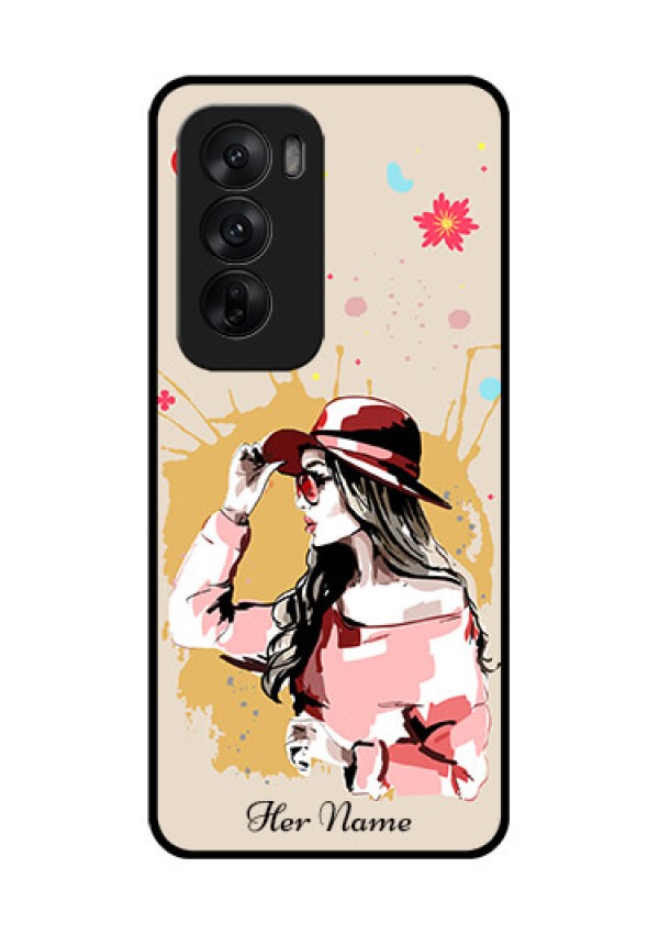 Oppo Reno 12 5G Custom Glass Phone CaseWomen With Pink Hat Design