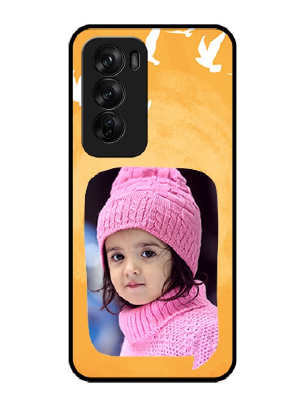 Custom Oppo Reno 12 Pro 5G Custom Glass Phone CaseWater Color Design With Bird Icons