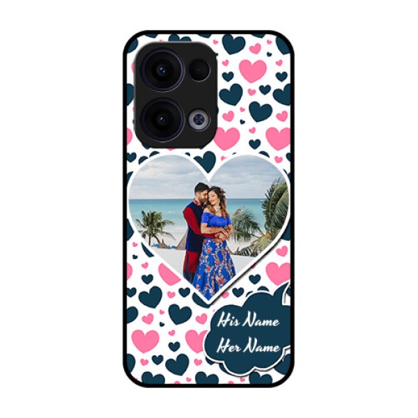Reno 13 5G Custom Glass Phone Case - Pink and Blue Heart Design