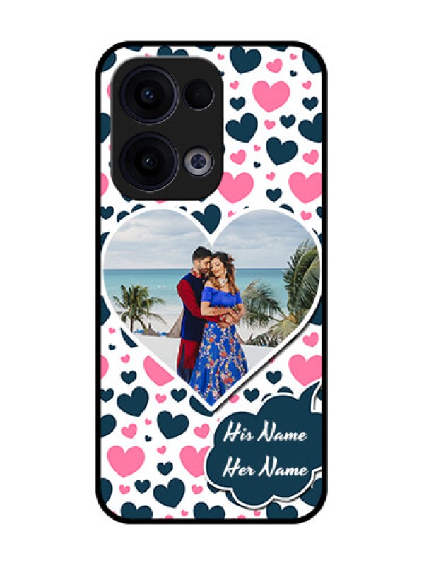 Custom Reno 13 5G Custom Glass Phone Case - Pink and Blue Heart Design