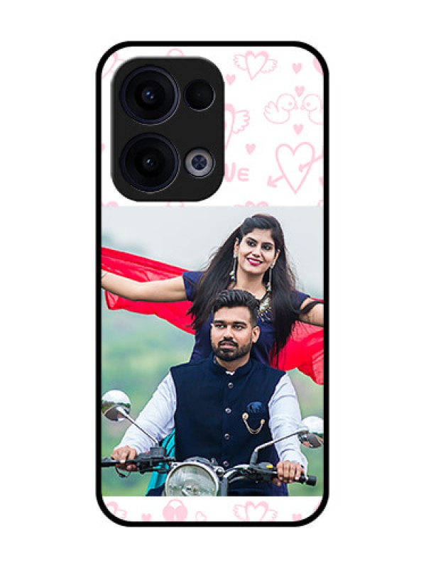 Custom Reno 13 5G Custom Glass Phone Case - Pink Flying Heart Design