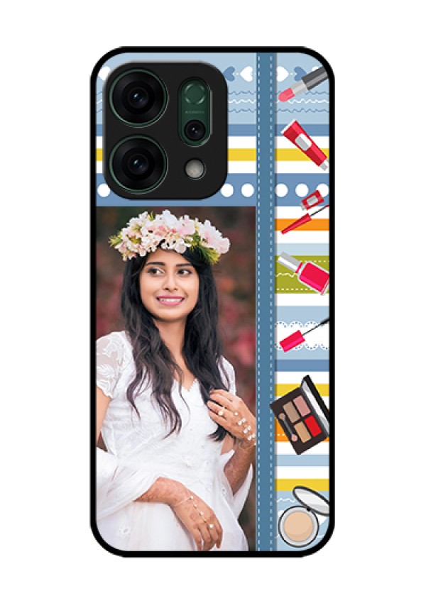 Oppo Reno 14 5G Custom Glass Phone Case - Makeup Icons Design