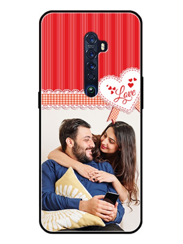 Custom Reno 2 Custom Glass Mobile Case  - Red Love Pattern Design