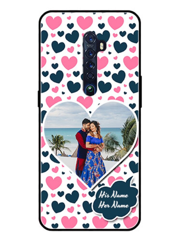 Custom Reno 2 Custom Glass Phone Case  - Pink & Blue Heart Design