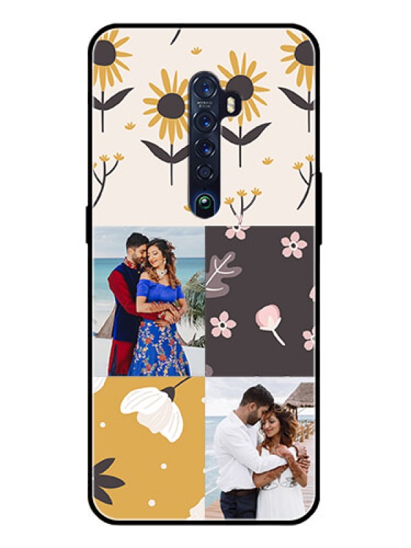 Custom Reno 2 Photo Printing on Glass Case  - 3 Images with Floral Design