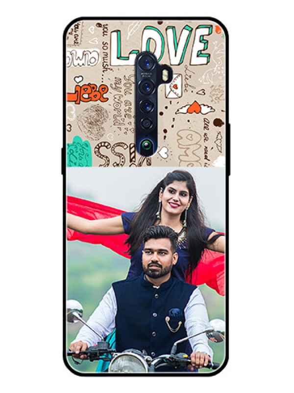 Custom Reno 2 Custom Glass Phone Case  - Love Doodle Pattern 