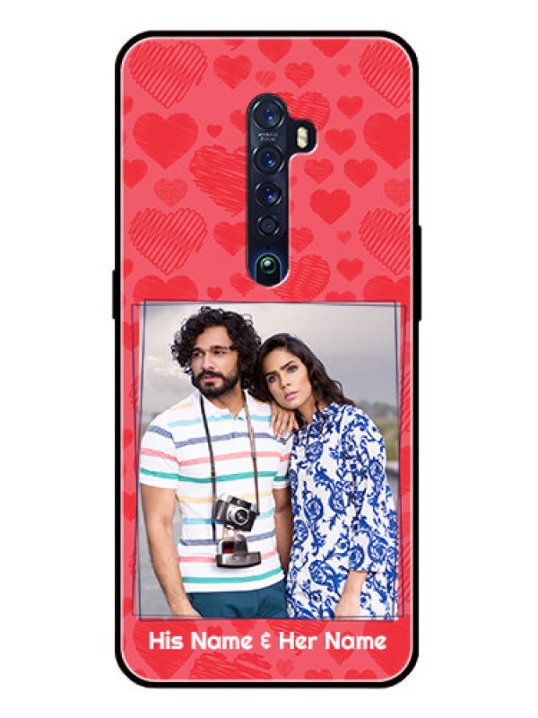 Custom Reno 2 Photo Printing on Glass Case  - with Red Heart Symbols Design