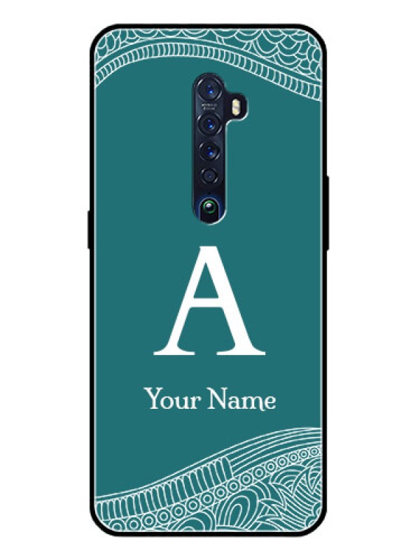 Custom Oppo Reno 2 Personalized Glass Phone Case - line art pattern with custom name Design