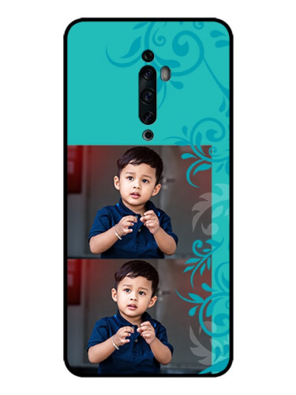 Custom Oppo Reno 2F Personalized Glass Phone Case  - with Photo and Green Floral Design 
