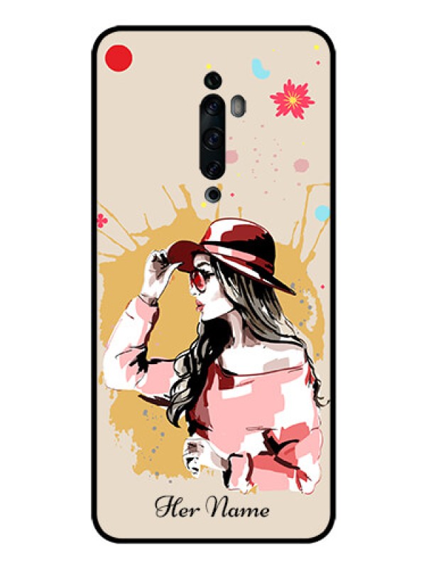 Custom Oppo Reno 2f Photo Printing on Glass Case - Women with pink hat Design
