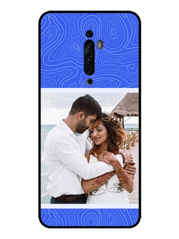 Custom Oppo Reno 2f Custom Glass Mobile Case - Curved line art with blue and white Design