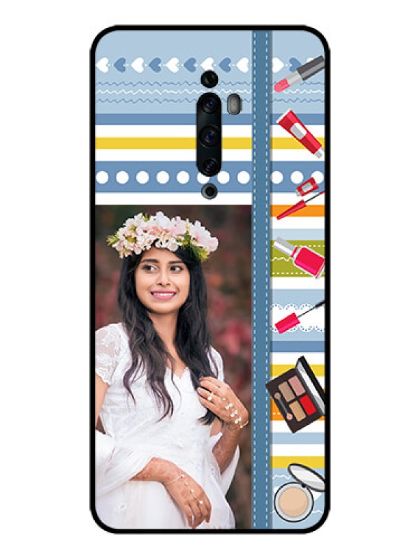 Custom Oppo Reno 2Z Personalized Glass Phone Case  - Makeup Icons Design