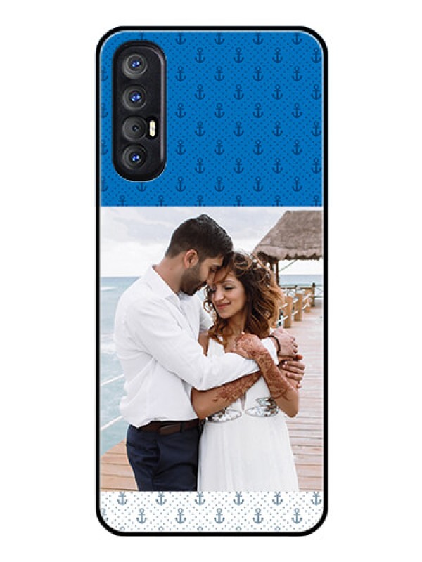 Custom Reno 3 Pro Photo Printing on Glass Case  - Blue Anchors Design