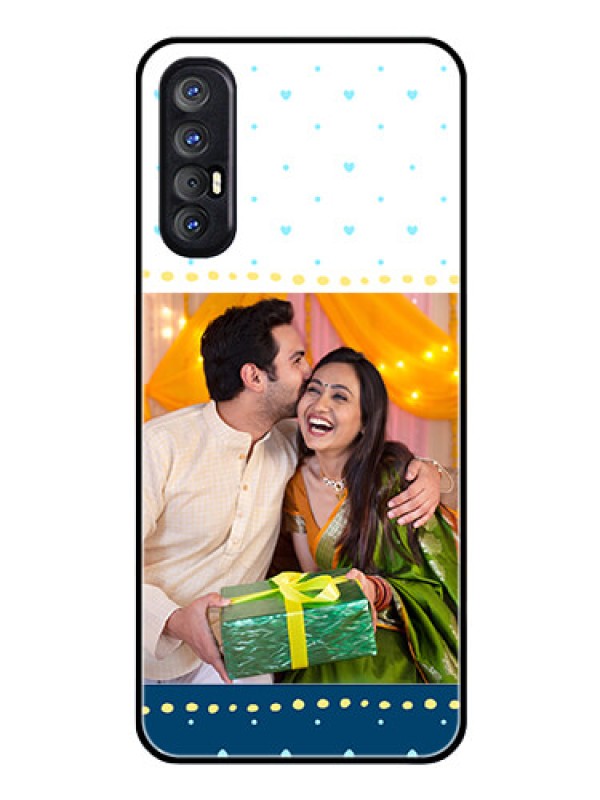 Custom Reno 3 Pro Personalized Glass Phone Case  - White and Blue Abstract Design