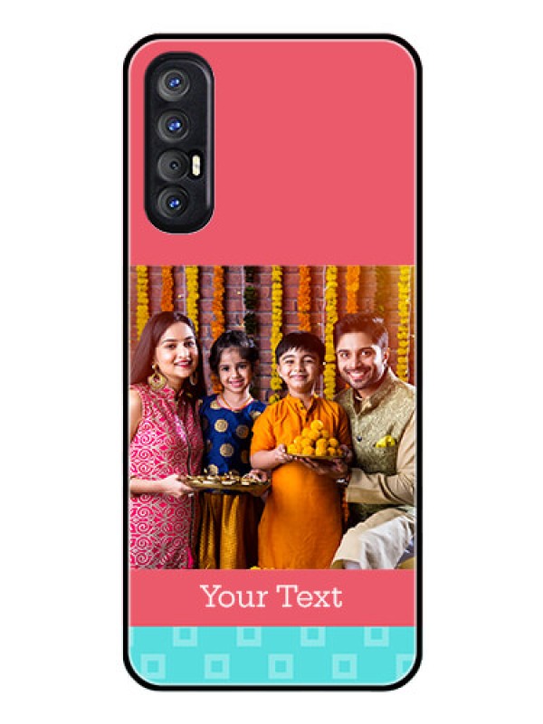 Custom Reno 3 Pro Personalized Glass Phone Case  - Peach & Blue Color Design