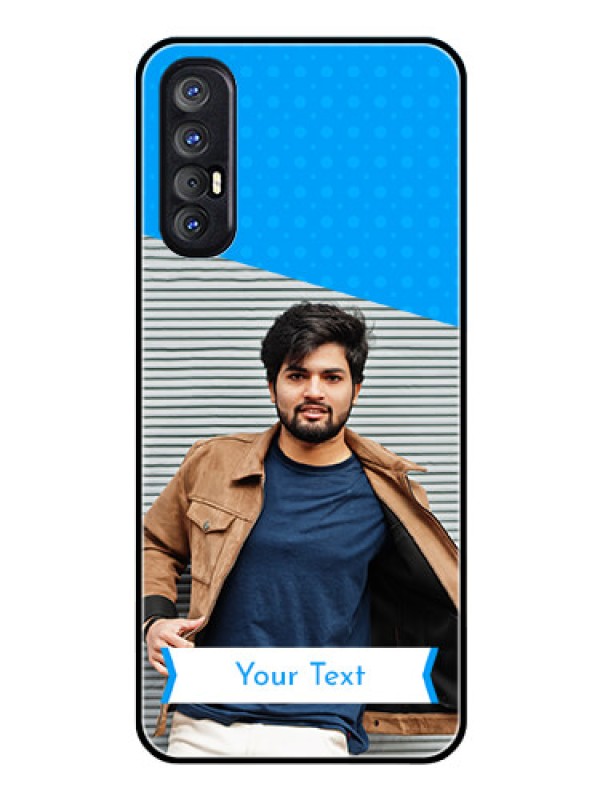 Custom Reno 3 Pro Photo Printing on Glass Case  - Simple Blue Color Design