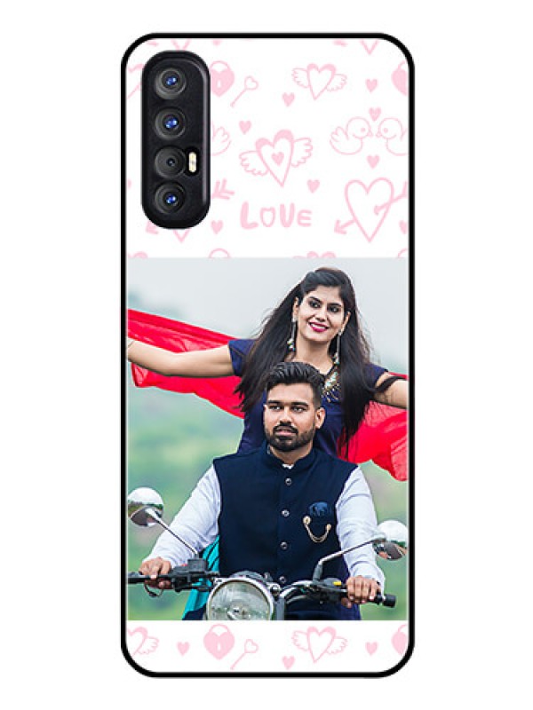 Custom Reno 3 Pro Custom Glass Mobile Case  - Pink Flying Heart Design