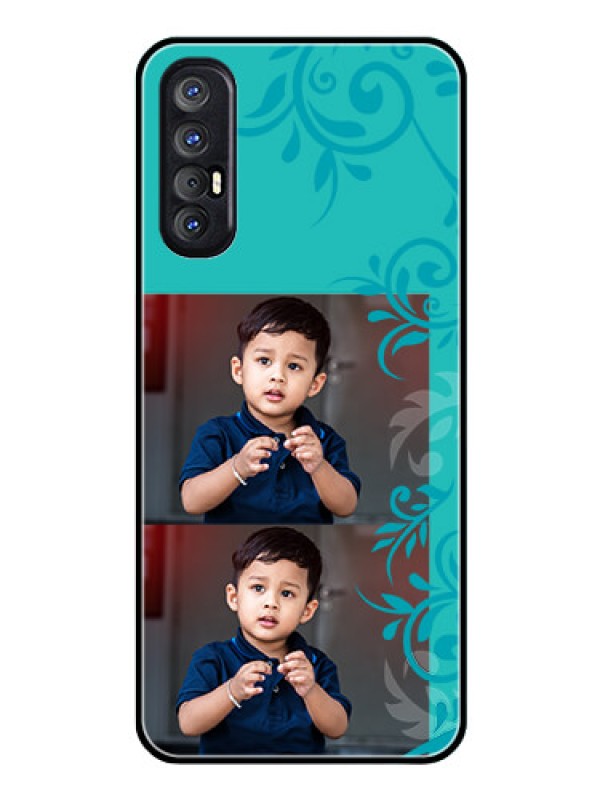 Custom Reno 3 Pro Personalized Glass Phone Case  - with Photo and Green Floral Design 