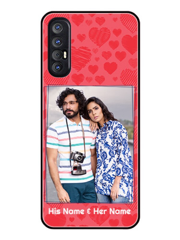 Custom Reno 3 Pro Photo Printing on Glass Case  - with Red Heart Symbols Design