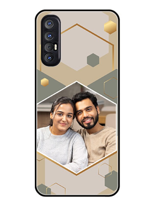 Custom Oppo Reno 3 Pro Photo Printing on Glass Case - Stylish Hexagon Pattern Design