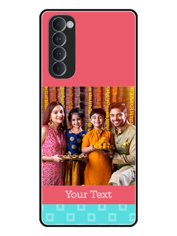 Custom Oppo Reno 4 Pro Personalized Glass Phone Case  - Peach & Blue Color Design