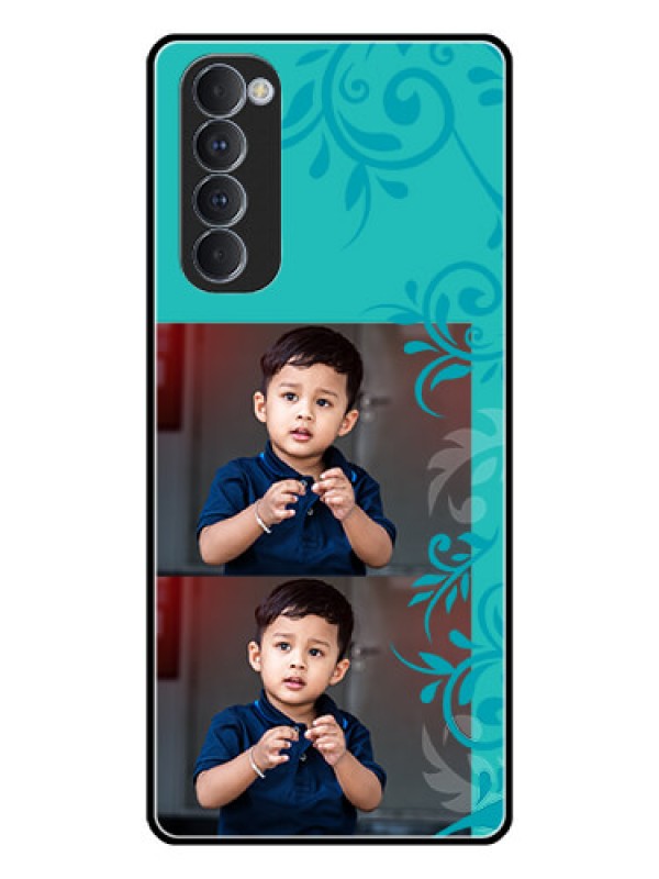 Custom Oppo Reno 4 Pro Personalized Glass Phone Case  - with Photo and Green Floral Design 