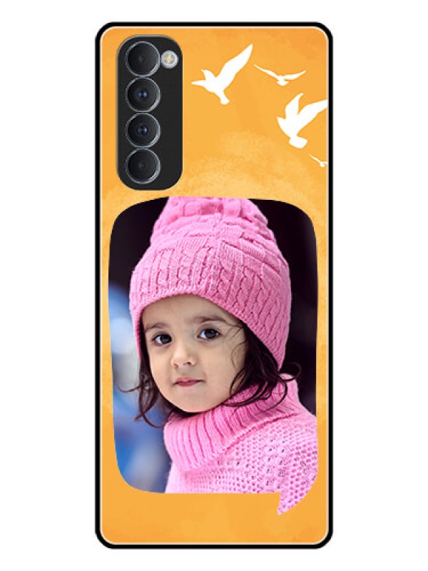 Custom Oppo Reno 4 Pro Personalized Glass Phone Case  - Water Color Design with Bird Icons