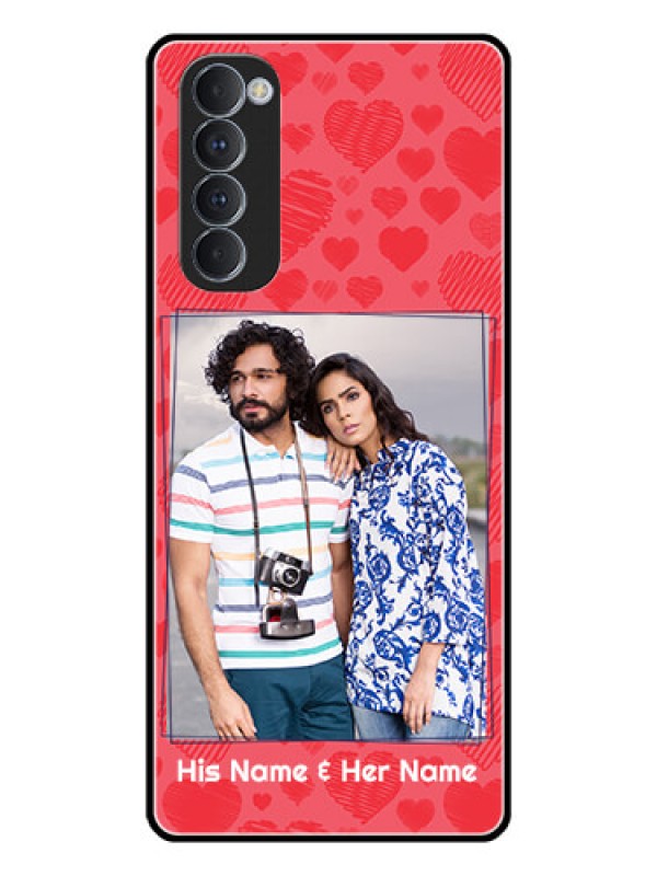 Custom Oppo Reno 4 Pro Photo Printing on Glass Case  - with Red Heart Symbols Design