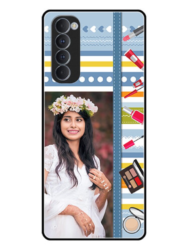 Custom Oppo Reno 4 Pro Personalized Glass Phone Case  - Makeup Icons Design
