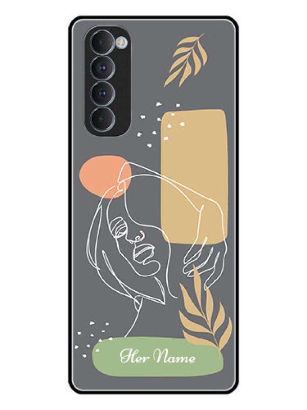 Custom Oppo Reno 4 Pro Custom Glass Phone Case - Gazing Woman line art Design