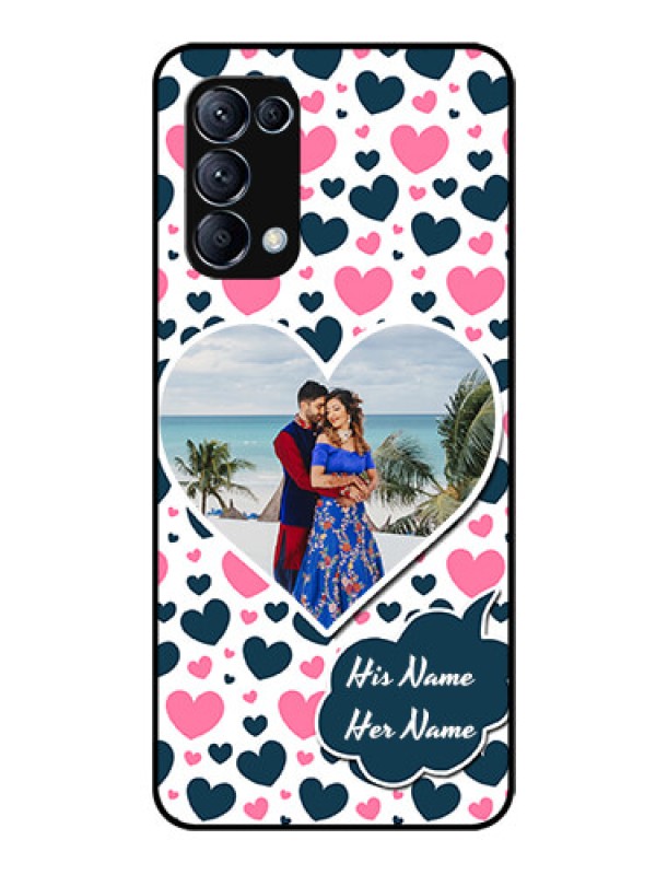 Custom Reno 5 Pro 5G Custom Glass Phone Case  - Pink & Blue Heart Design