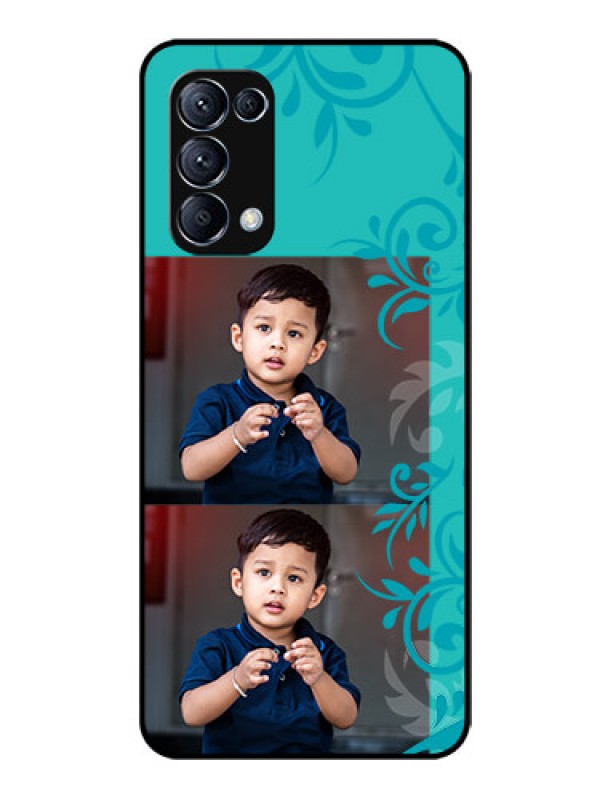 Custom Reno 5 Pro 5G Personalized Glass Phone Case  - with Photo and Green Floral Design 