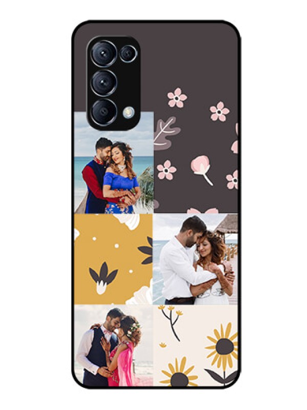 Custom Reno 5 Pro 5G Photo Printing on Glass Case  - 3 Images with Floral Design