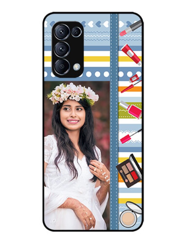 Custom Reno 5 Pro 5G Personalized Glass Phone Case  - Makeup Icons Design