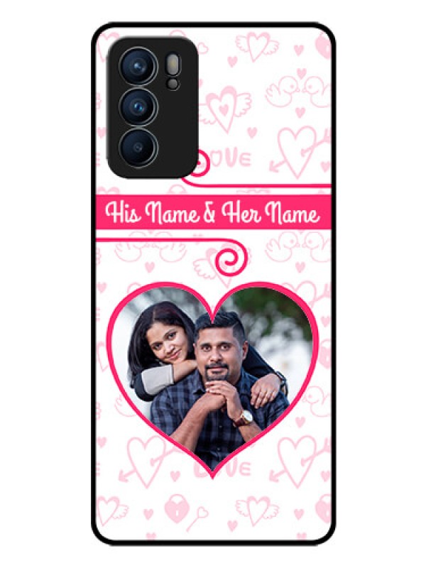 Custom Reno 6 5G Personalized Glass Phone Case - Heart Shape Love Design