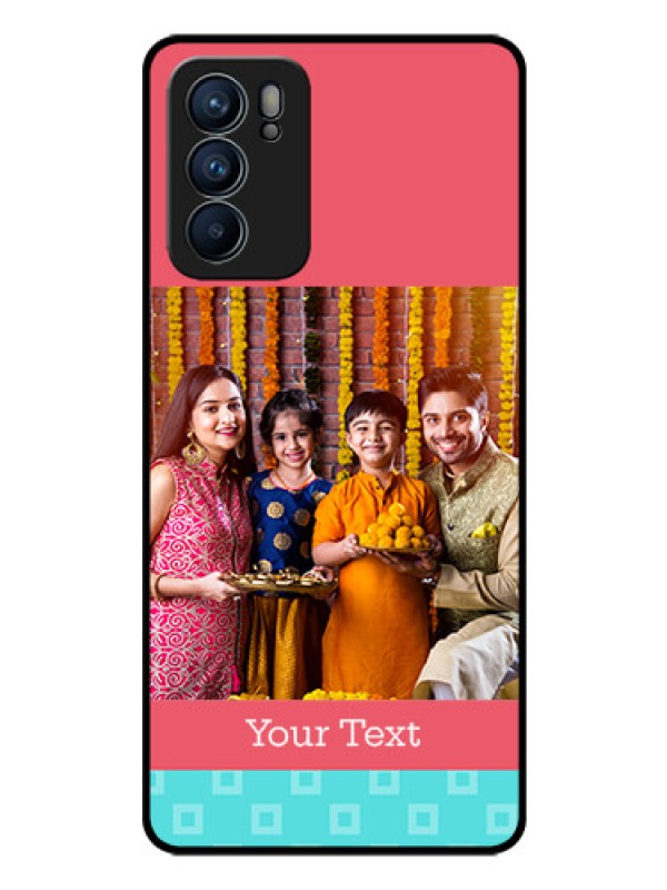 Custom Reno 6 5G Personalized Glass Phone Case - Peach & Blue Color Design