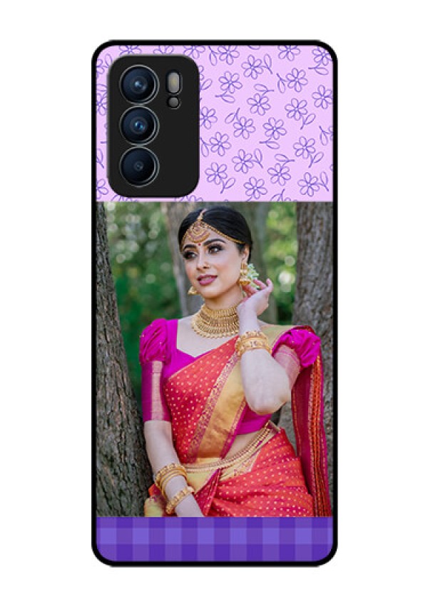 Reno 6 5G Custom Glass Phone Case - Purple Floral Design