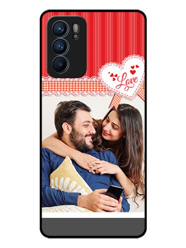 Custom Reno 6 5G Custom Glass Mobile Case - Red Love Pattern Design