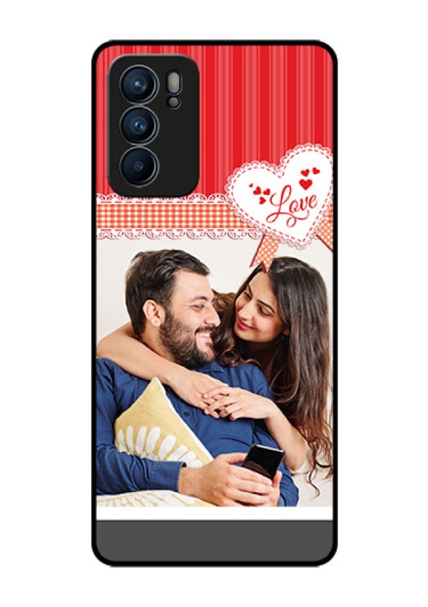 Reno 6 5G Custom Glass Mobile Case - Red Love Pattern Design