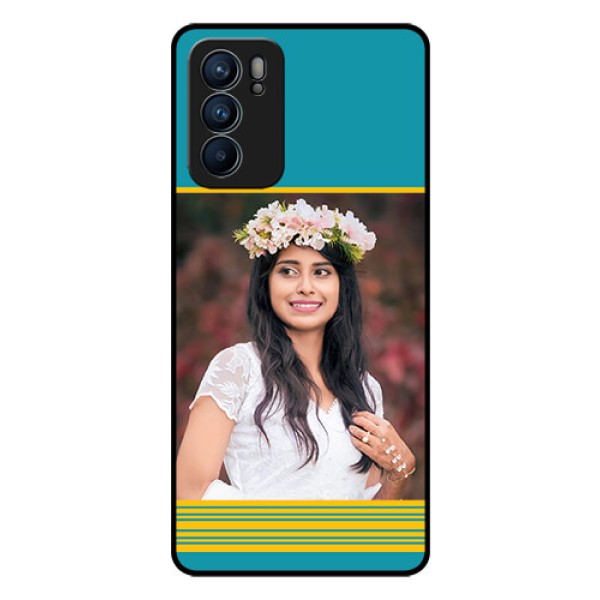 Reno 6 5G Custom Glass Phone Case - Yellow & Blue Design 