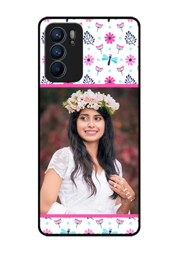 Reno 6 5G Photo Printing on Glass Case - Colorful Flower Design