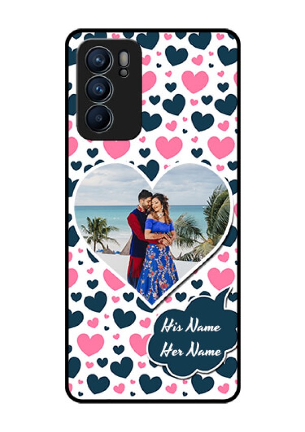 Reno 6 5G Custom Glass Phone Case - Pink & Blue Heart Design