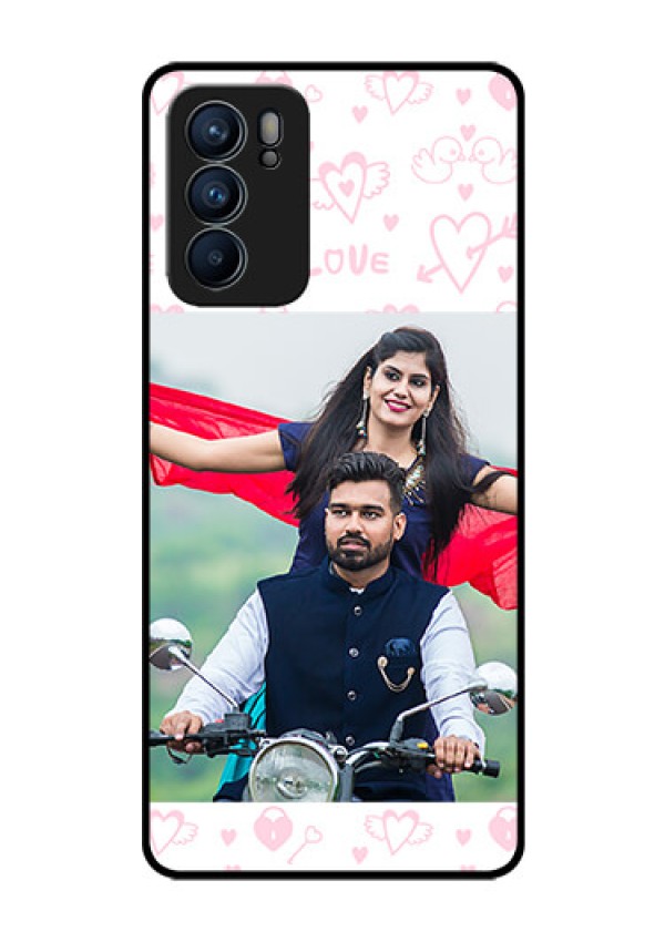 Reno 6 5G Custom Glass Mobile Case - Pink Flying Heart Design