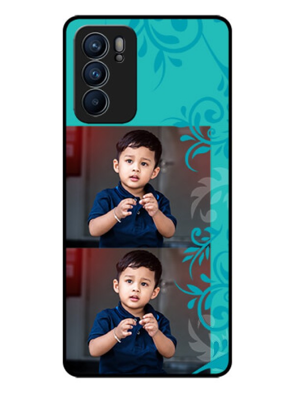 Custom Reno 6 5G Personalized Glass Phone Case - with Photo and Green Floral Design 