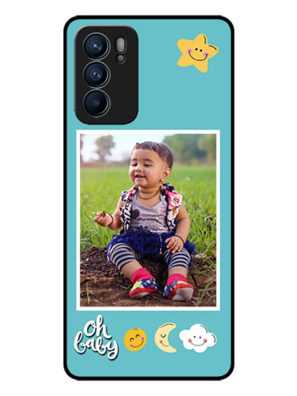 Custom Reno 6 5G Personalized Glass Phone Case - Smiley Kids Stars Design