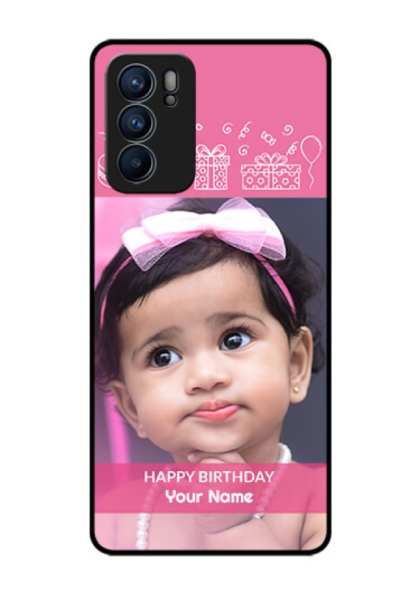 Reno 6 5G Photo Printing on Glass Case - with Birthday Line Art Design
